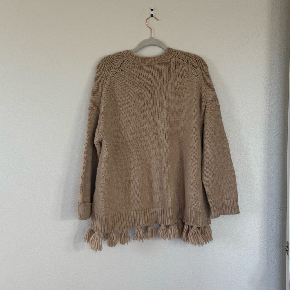 Kate Spade Broome Street Alpaca Tassel Sweater Warm Caramel Beige Wool M $348 - Picture 4 of 9